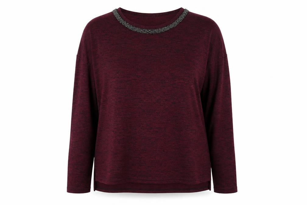 Primark Women's Purple Beaded Neck Long Sleeve Knit Blouse Size L