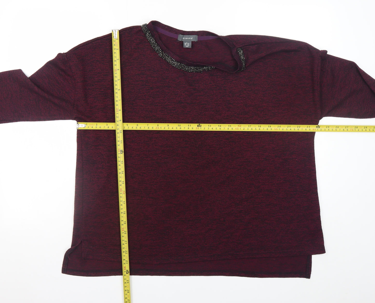 Primark Women's Purple Beaded Neck Long Sleeve Knit Blouse Size L