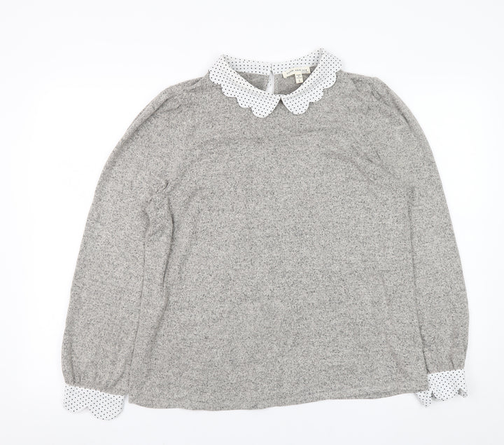 Faith and Joy Women’s Grey Collared Long Sleeve Blouse Size L