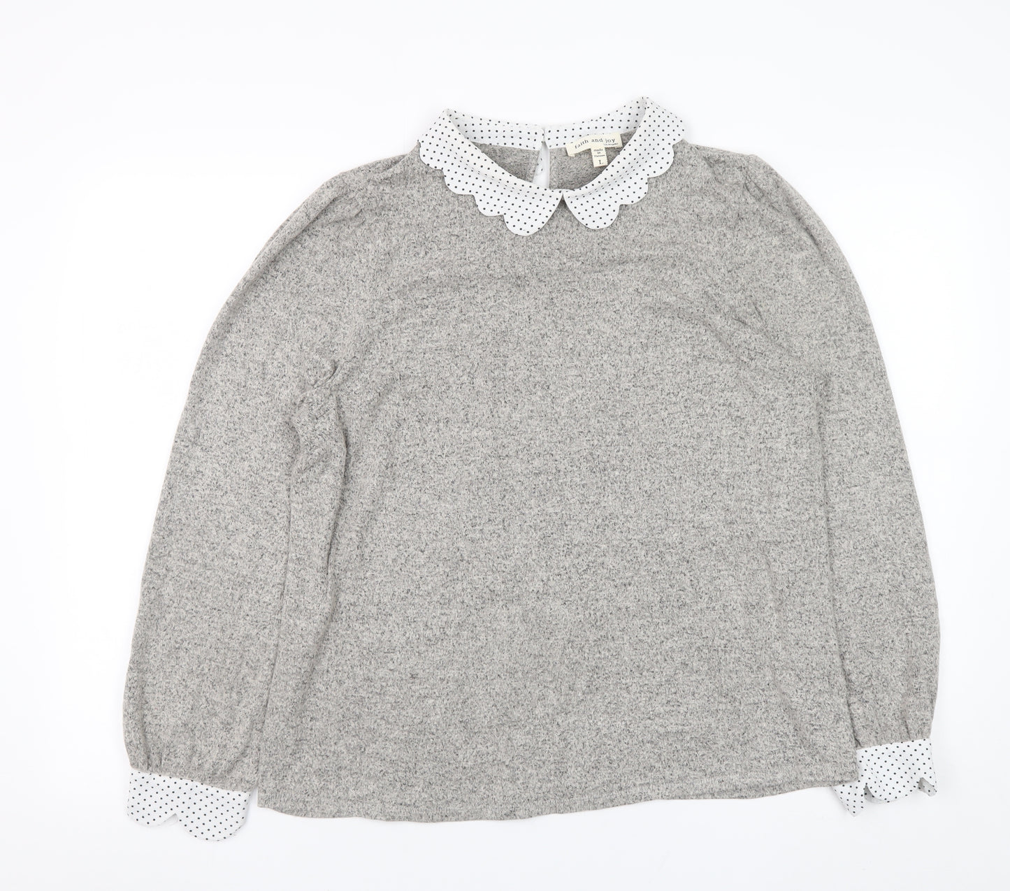Faith and Joy Women’s Grey Collared Long Sleeve Blouse Size L