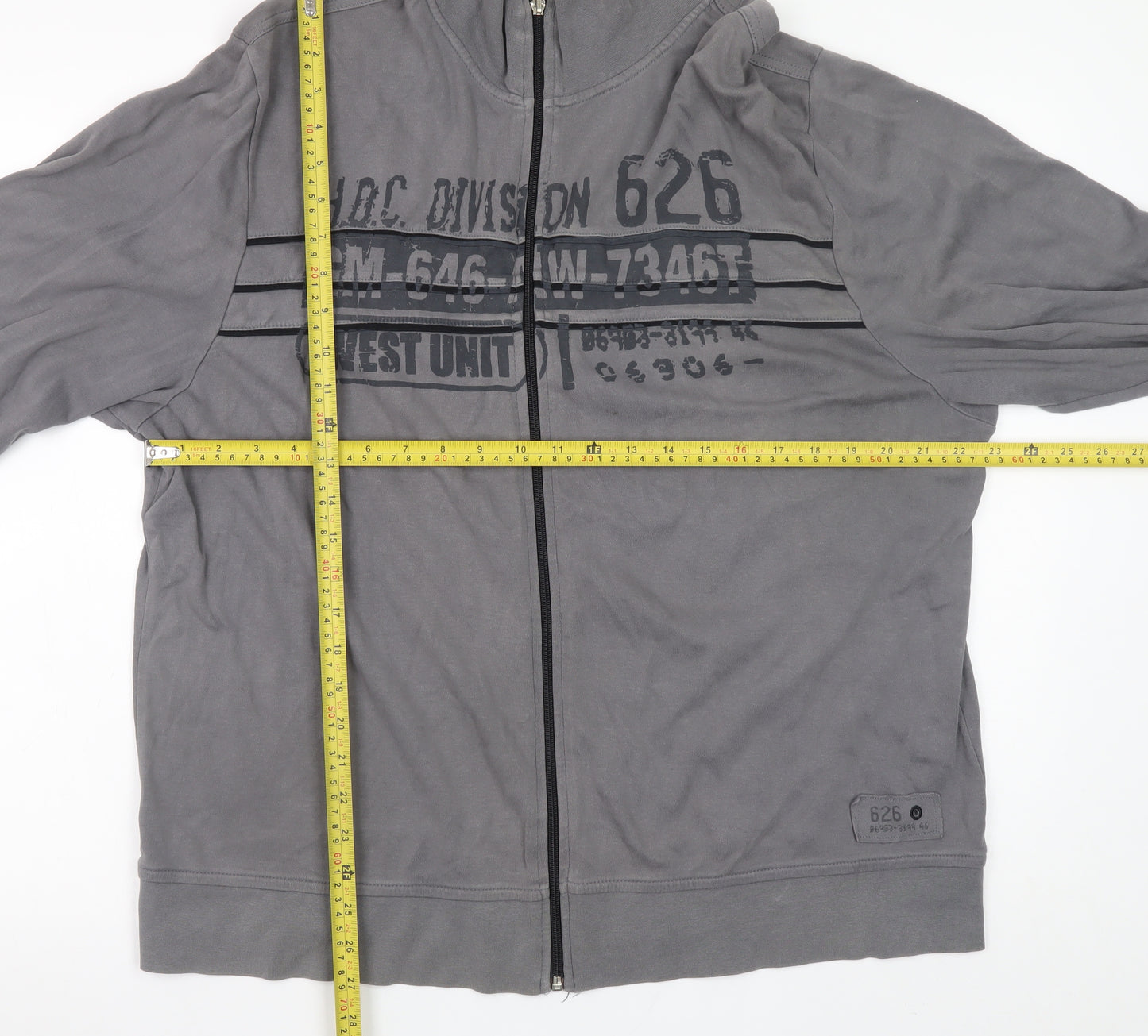Easy Men’s Grey 2XL Full Zip Graphic Print Cotton Sweatshirt
