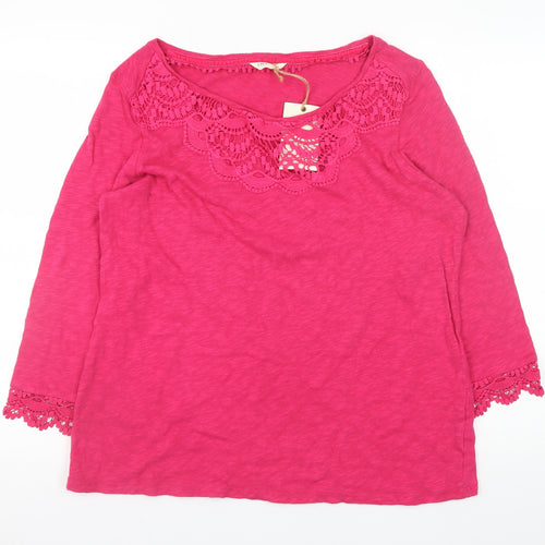Marks and Spencer Womens Pink Cotton Crochet Trim Tunic Blouse UK 16