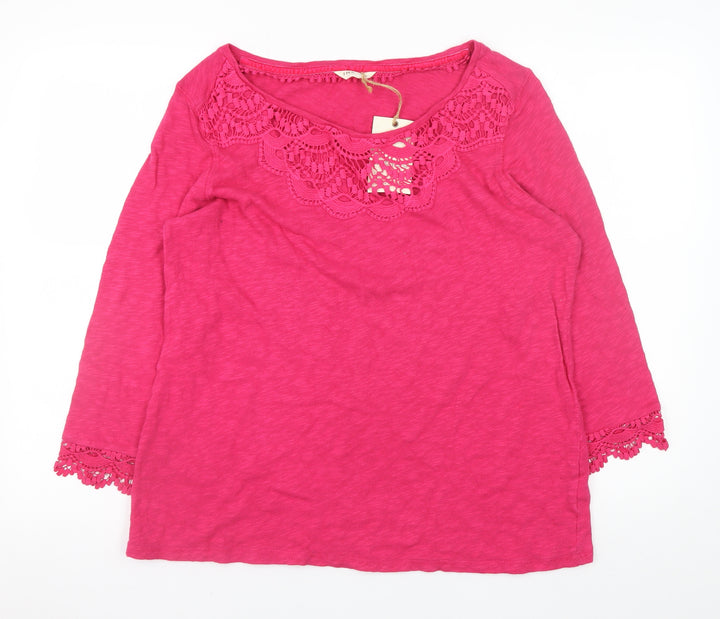 Marks and Spencer Womens Pink Cotton Crochet Trim Tunic Blouse UK 16