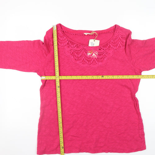 Marks and Spencer Womens Pink Cotton Crochet Trim Tunic Blouse UK 16