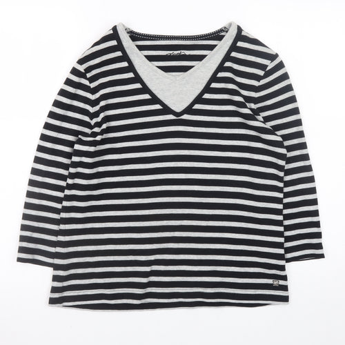 Dash Womens Black Striped 3/4 Sleeve V-Neck Cotton T-Shirt Size 14