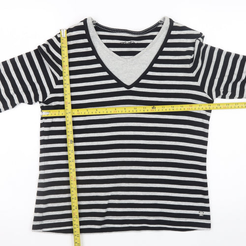 Dash Womens Black Striped 3/4 Sleeve V-Neck Cotton T-Shirt Size 14