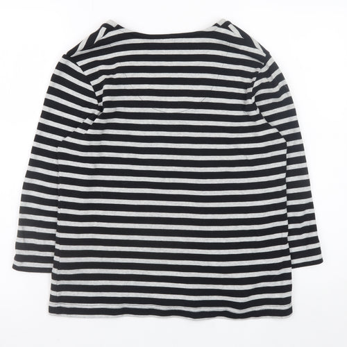 Dash Womens Black Striped 3/4 Sleeve V-Neck Cotton T-Shirt Size 14