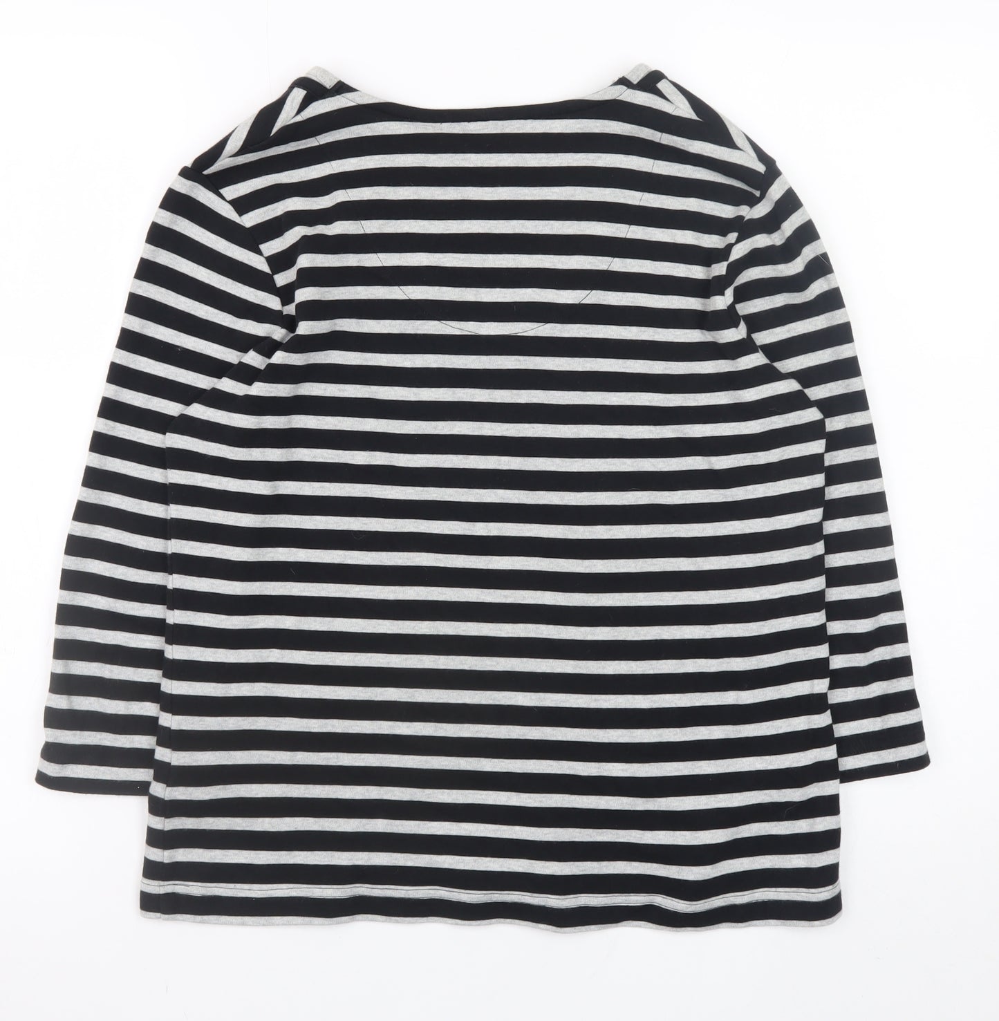 Dash Womens Black Striped 3/4 Sleeve V-Neck Cotton T-Shirt Size 14