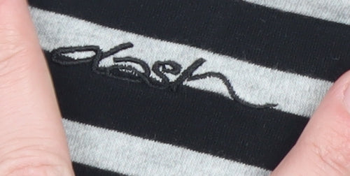 Dash Womens Black Striped 3/4 Sleeve V-Neck Cotton T-Shirt Size 14