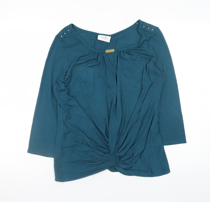 Wallis Women’s Green Jersey Knot Front Tunic Blouse Size 12