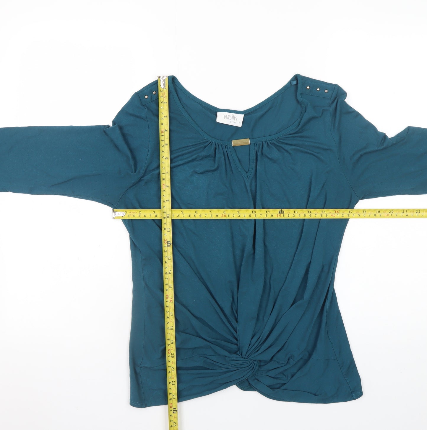 Wallis Women’s Green Jersey Knot Front Tunic Blouse Size 12