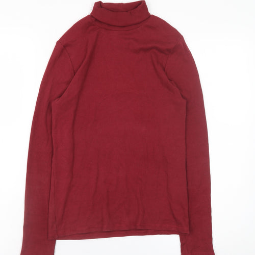 Marks and Spencer Womens Red Roll Neck Long Sleeve Cotton Blend Top UK 10
