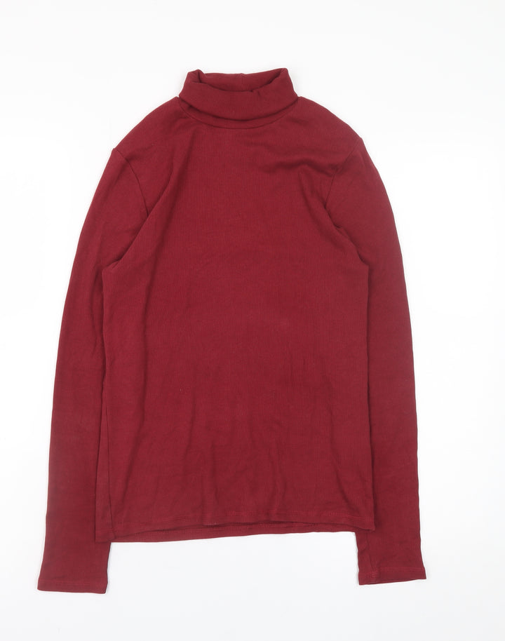 Marks and Spencer Womens Red Roll Neck Long Sleeve Cotton Blend Top UK 10