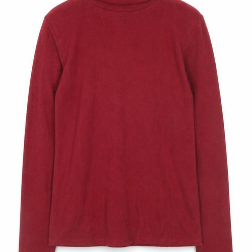 Marks and Spencer Womens Red Roll Neck Long Sleeve Cotton Blend Top UK 10