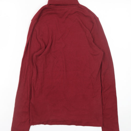 Marks and Spencer Womens Red Roll Neck Long Sleeve Cotton Blend Top UK 10