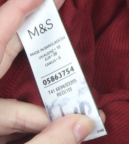 Marks and Spencer Womens Red Roll Neck Long Sleeve Cotton Blend Top UK 10