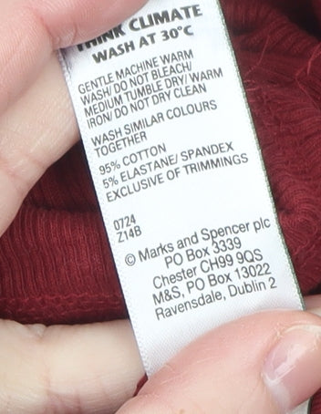 Marks and Spencer Womens Red Roll Neck Long Sleeve Cotton Blend Top UK 10