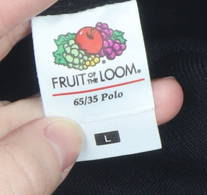 Fruit of the Loom Men's Black L Polo Shirt 65/35 Cotton Blend Short Sleeve