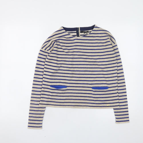 Marks and Spencer Girls Beige Blue Striped Long Sleeve T-Shirt 11-12 Years