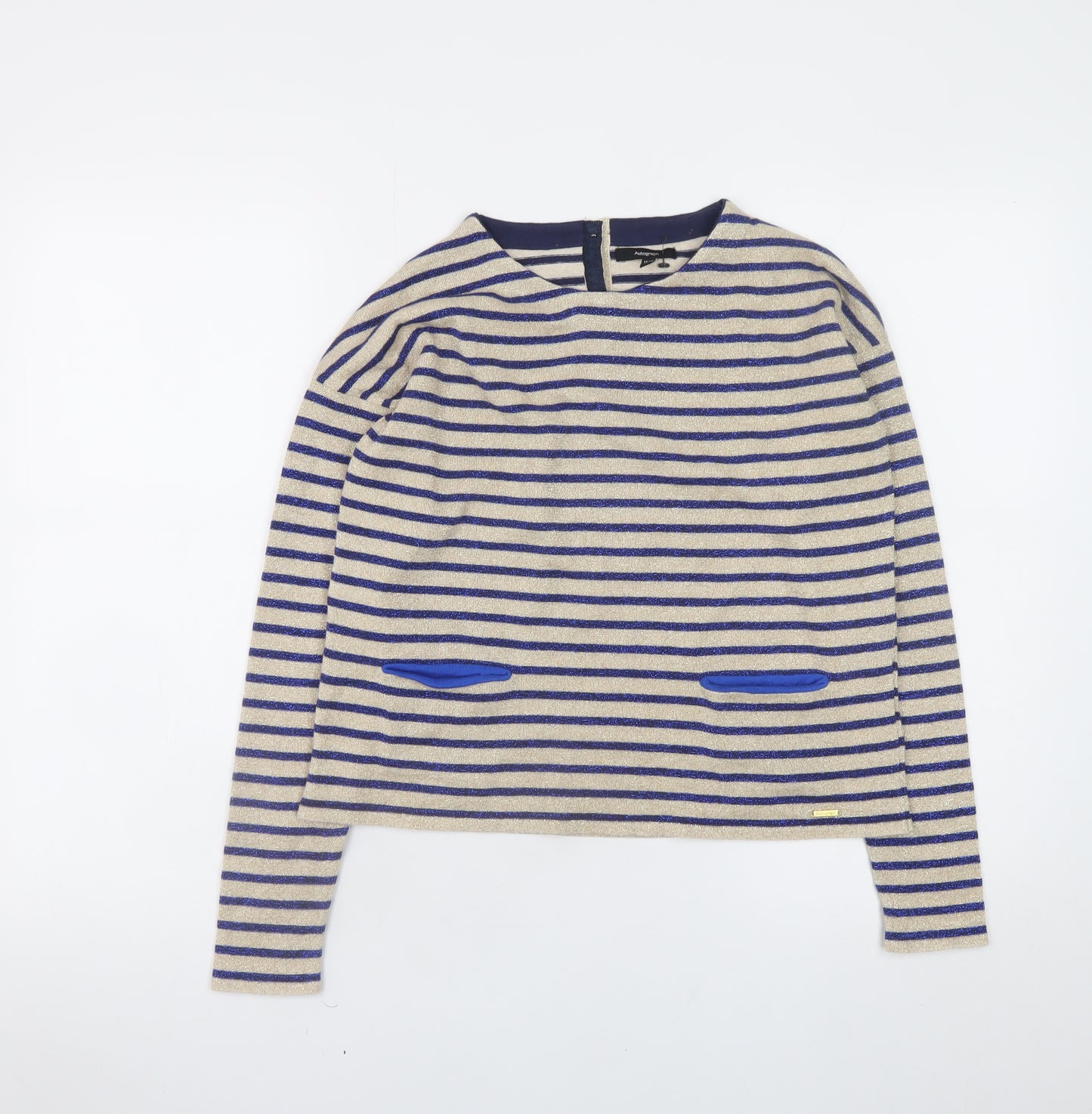 Marks and Spencer Girls Beige Blue Striped Long Sleeve T-Shirt 11-12 Years