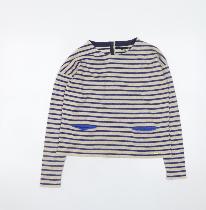 Marks and Spencer Girls Beige Blue Striped Long Sleeve T-Shirt 11-12 Years