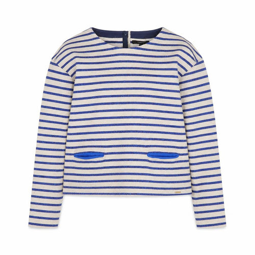 Marks and Spencer Girls Beige Blue Striped Long Sleeve T-Shirt 11-12 Years