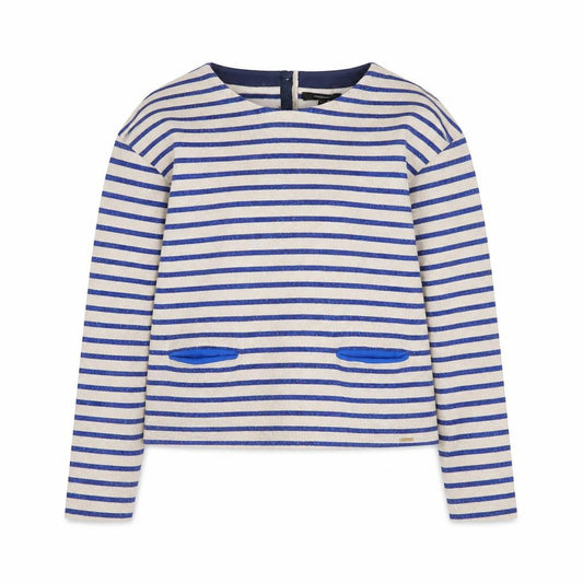 Marks and Spencer Girls Beige Blue Striped Long Sleeve T-Shirt 11-12 Years