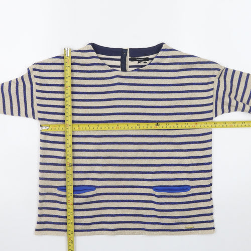 Marks and Spencer Girls Beige Blue Striped Long Sleeve T-Shirt 11-12 Years
