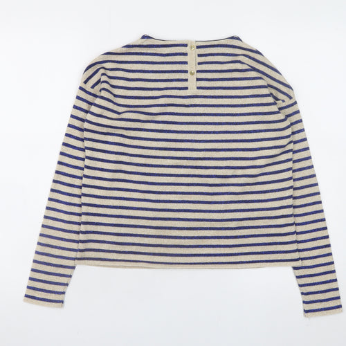Marks and Spencer Girls Beige Blue Striped Long Sleeve T-Shirt 11-12 Years
