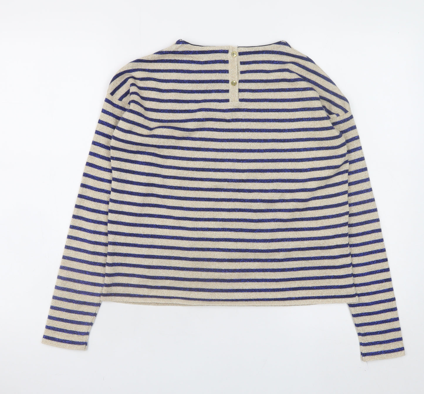Marks and Spencer Girls Beige Blue Striped Long Sleeve T-Shirt 11-12 Years