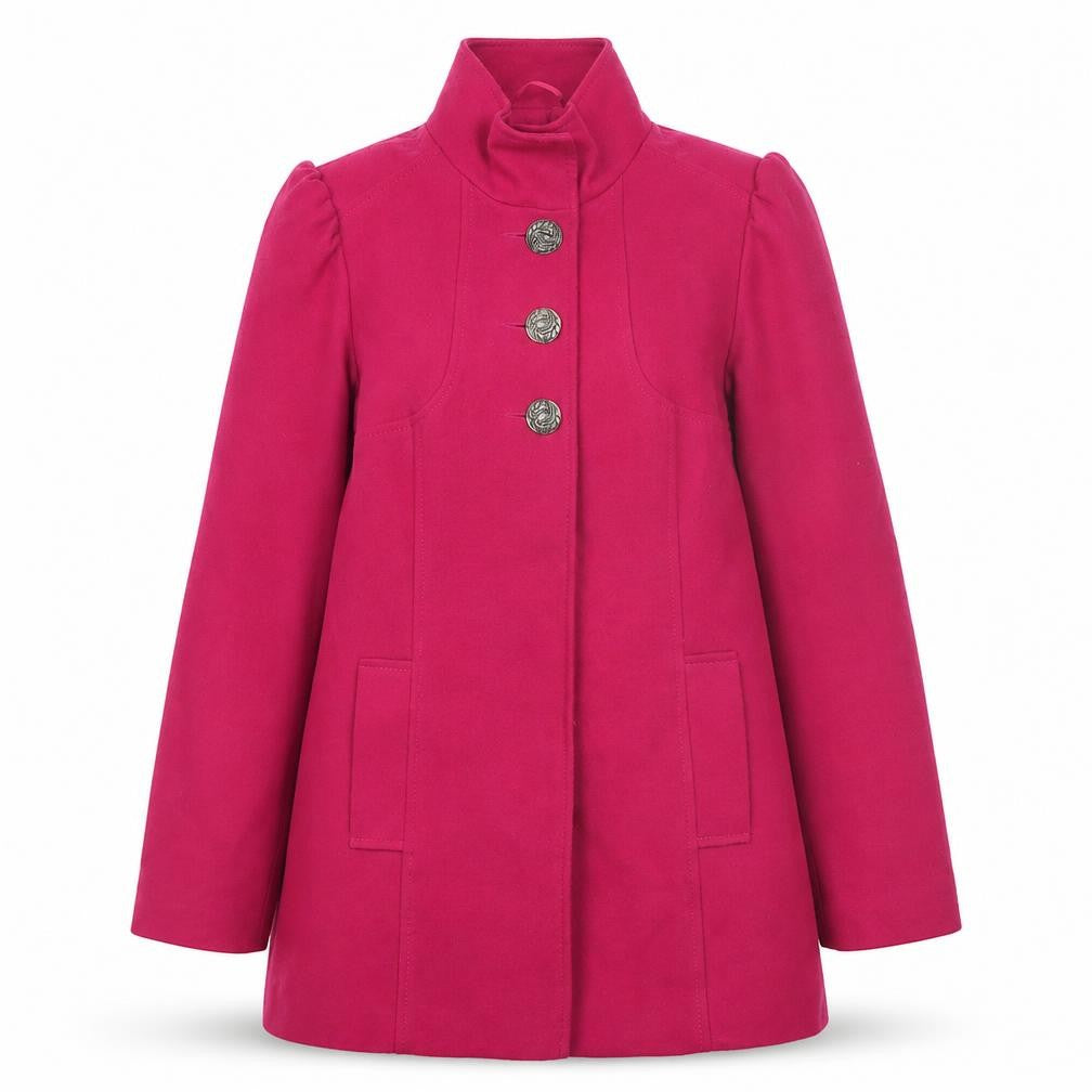 Front view of F&F Women’s Pink Button Overcoat, size UK 12, Lined Mid-Length Coat