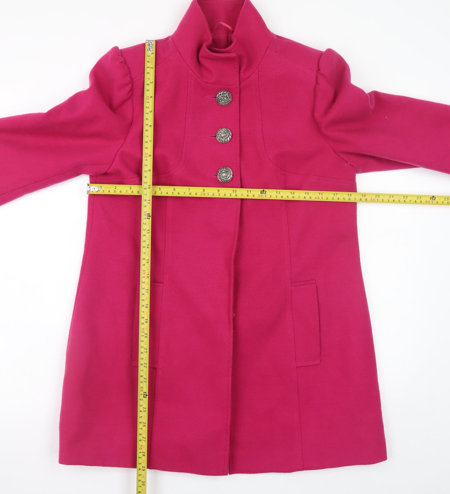 F&F Women’s Pink Button Overcoat Size 12 Lined Mid-Length Coat