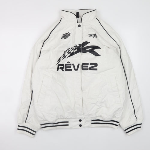 H&M Men’s White Racing Bomber Jacket XS Cotton Full Zip Retro Style
