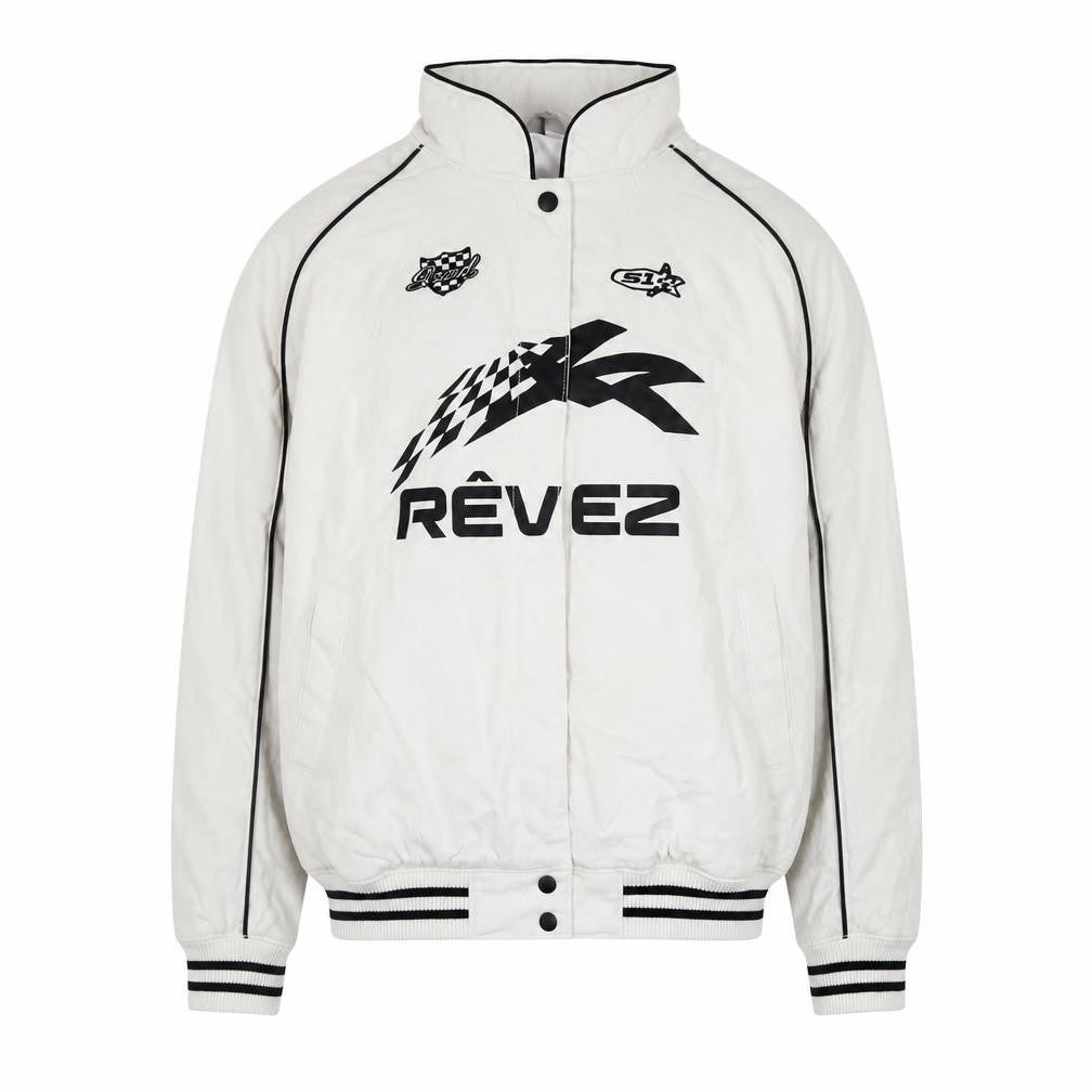 H&M Men’s White Racing Bomber Jacket XS Cotton Full Zip Retro Style