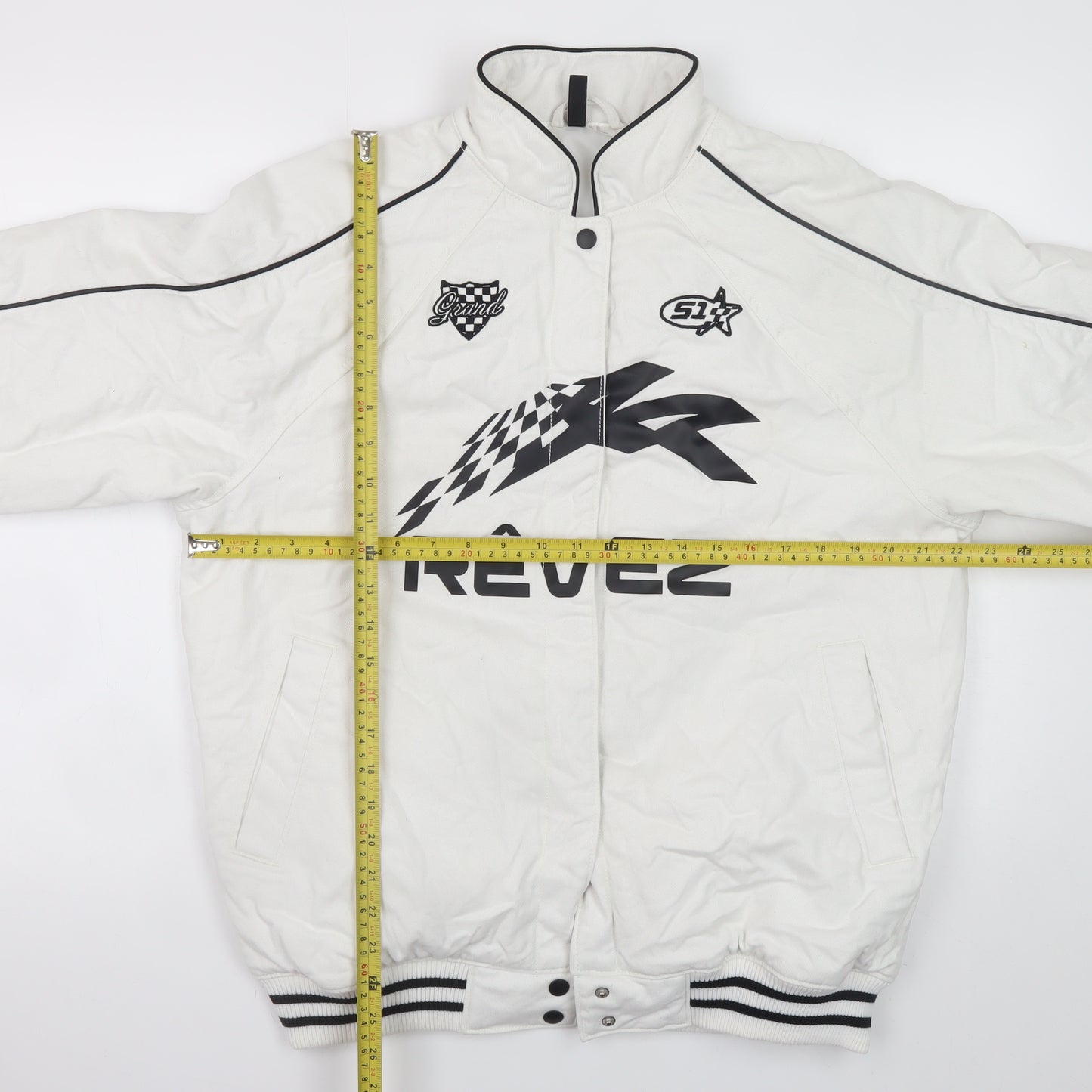 H&M Men’s White Racing Bomber Jacket XS Cotton Full Zip Retro Style