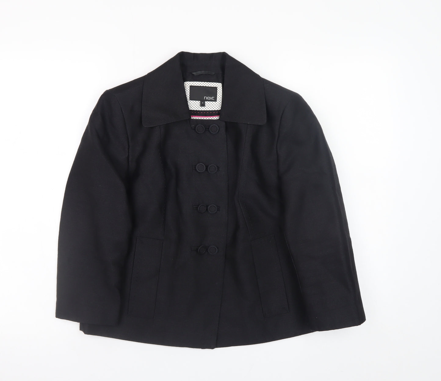 Next Women Black Wool Blend Pea Coat Size 8 Classic Workwear Style