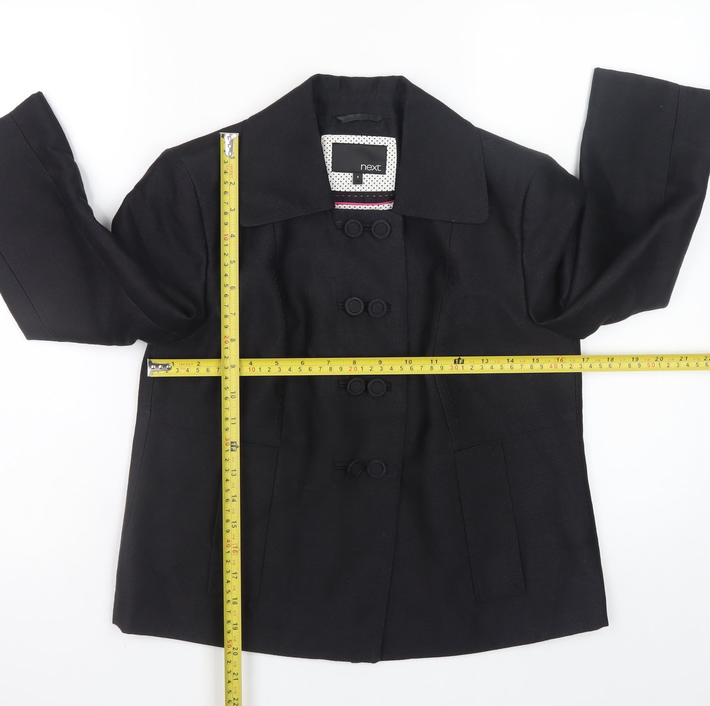 Next Women Black Wool Blend Pea Coat Size 8 Classic Workwear Style