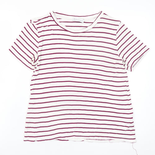 Warehouse Womens White Striped Short Sleeve Viscose T-Shirt UK 10