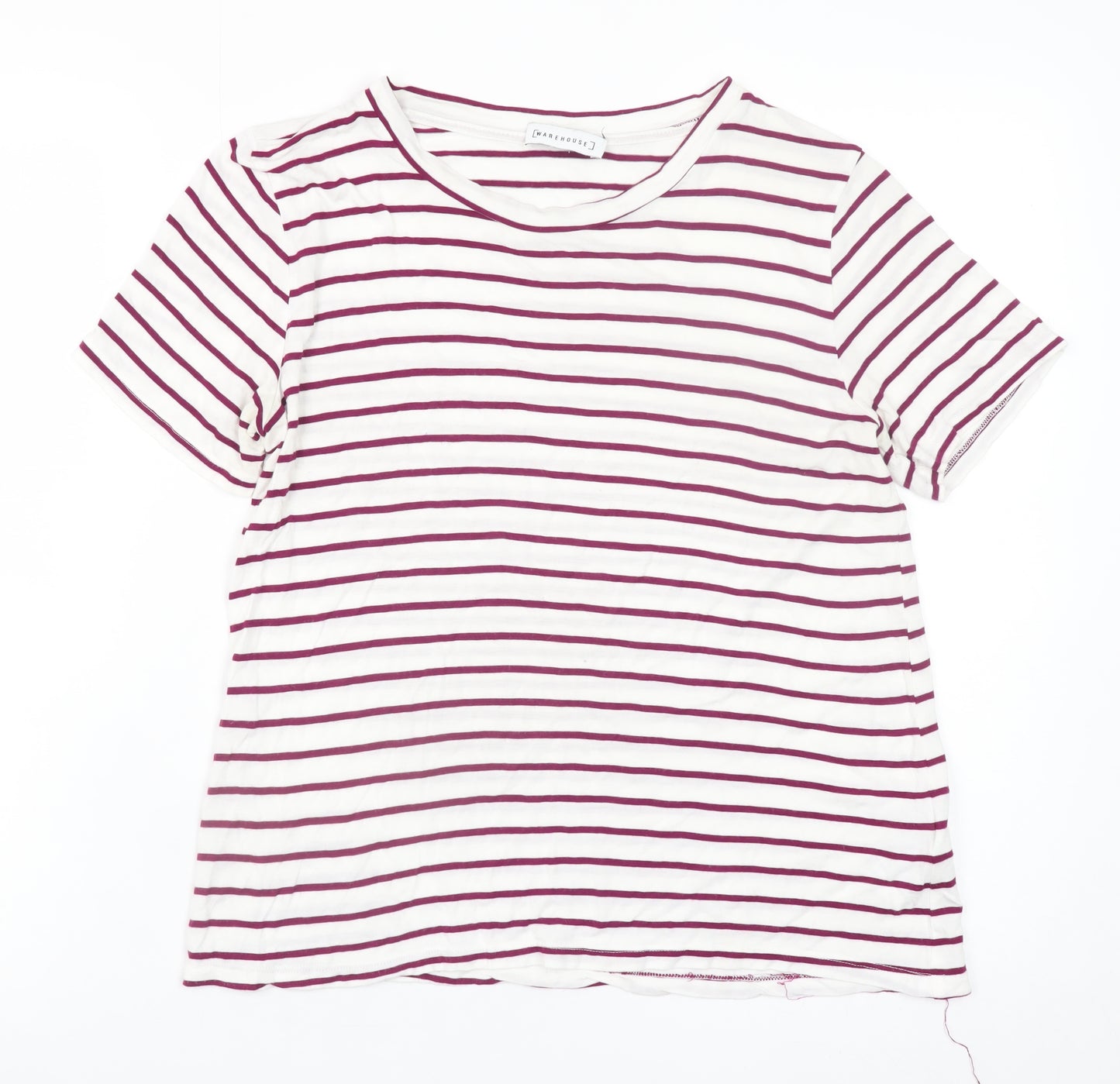 Warehouse Womens White Striped Short Sleeve Viscose T-Shirt UK 10
