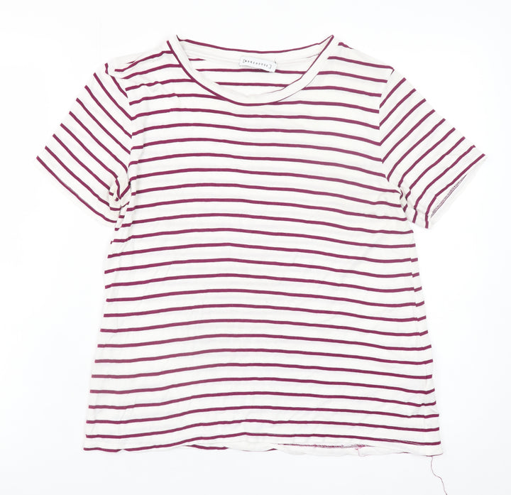 Warehouse Womens White Striped Short Sleeve Viscose T-Shirt UK 10