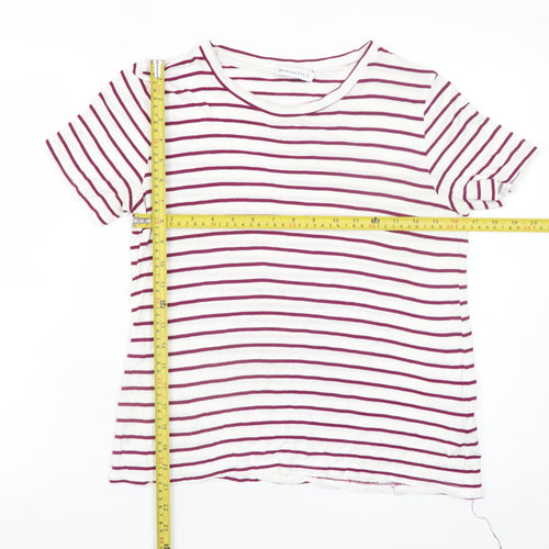 Warehouse Womens White Striped Short Sleeve Viscose T-Shirt UK 10