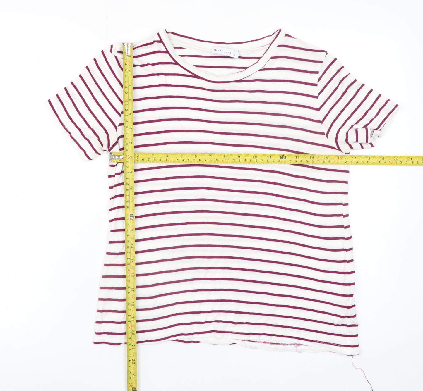Warehouse Womens White Striped Short Sleeve Viscose T-Shirt UK 10