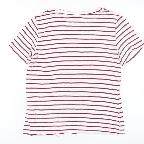 Warehouse Womens White Striped Short Sleeve Viscose T-Shirt UK 10