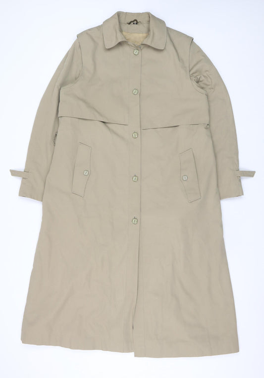 Telemac Women Beige Trench Coat Size 12 Classic Long Cotton Blend