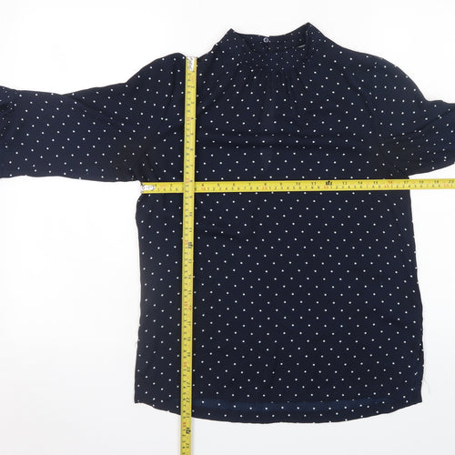 H&M Womens Blue Polka Dot High Neck Tunic Blouse Size 8
