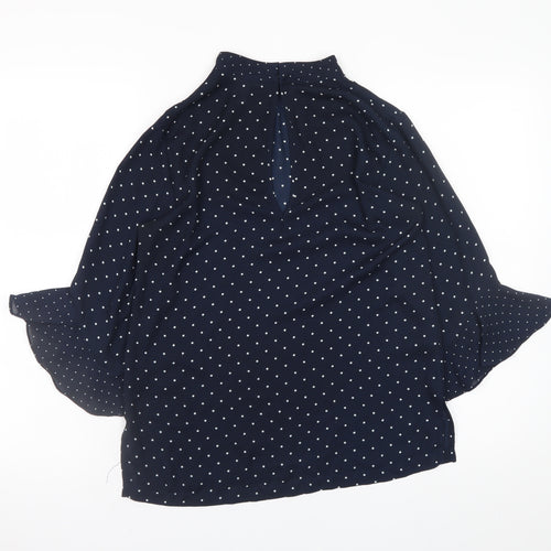 H&M Womens Blue Polka Dot High Neck Tunic Blouse Size 8