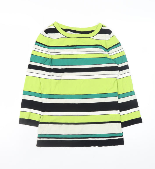 Marc Cain Women's Multicoloured Striped Cotton Boat Neck 3/4 Sleeve Top Size 10