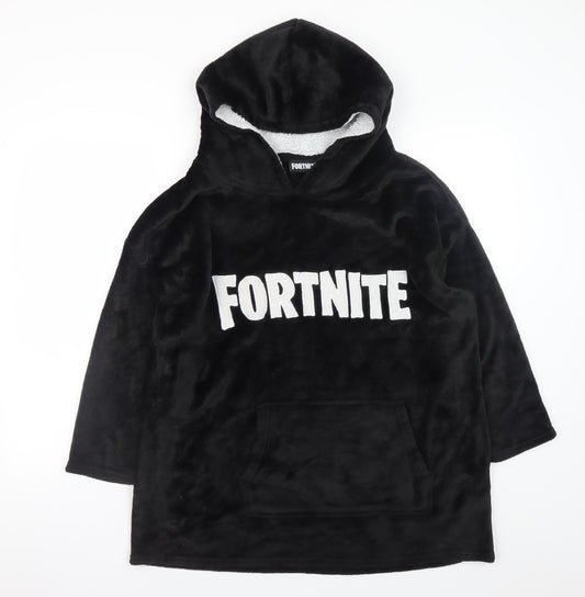 Fortnite Boys Black Fleece Hooded Robe One Size Winter Nightwear