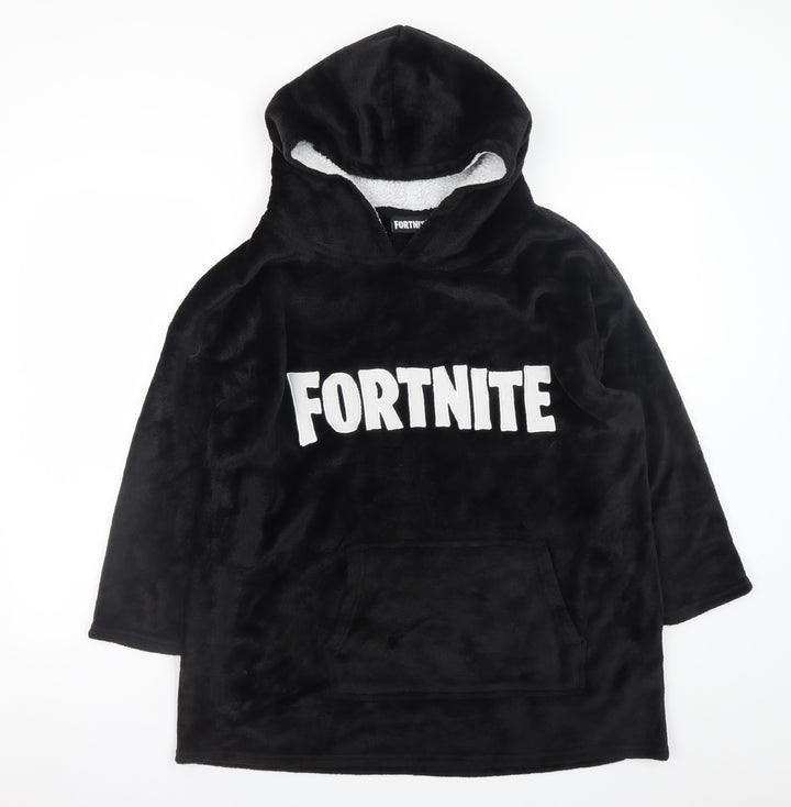 Fortnite Boys Black Fleece Hooded Robe One Size Winter Nightwear