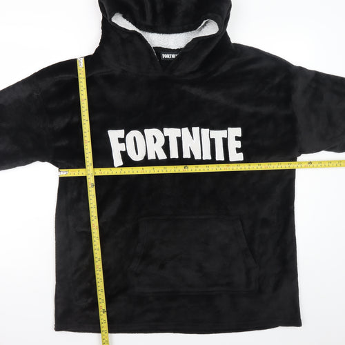 Fortnite Boys Black Fleece Hooded Robe One Size Winter Nightwear